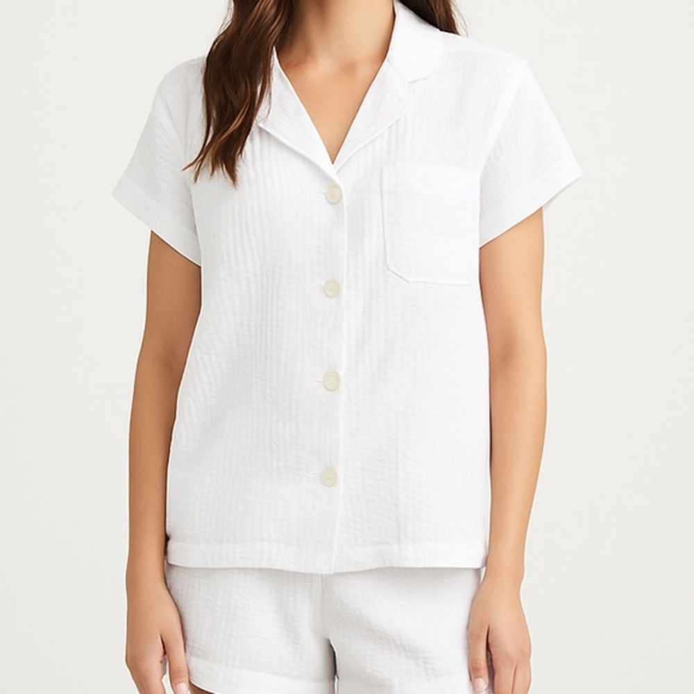 The Sleep Code Pajama Top Women’s Size XL White Cotton Short Sleeve Button Front